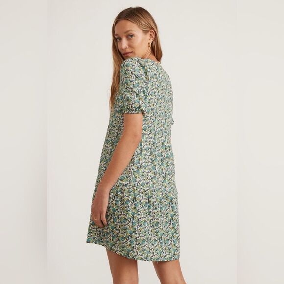 Marine Layer Jamie Short Sleeve Mini Dress Floral Blue Green Ditsy - Picture 2 of 9